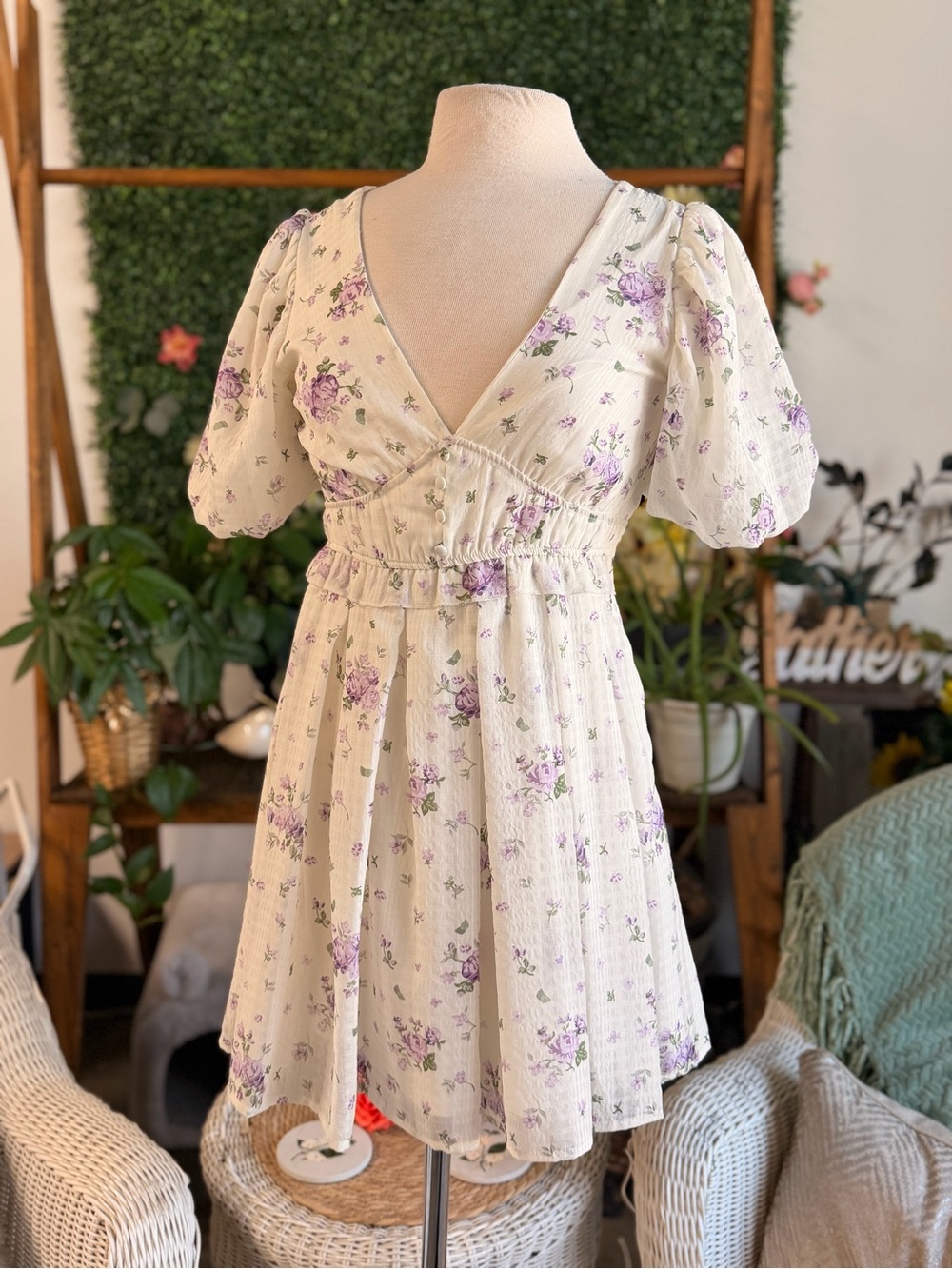 Altar'd State Cream Mini Dress with Lavender Floral
